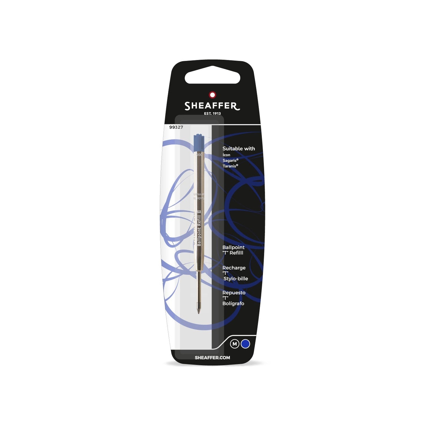 Sheaffer Ballpoint Refill "T" Style - Blue Medium Blister Card(fits Sagaris, Taranis & Stylus) - Multiples of 6