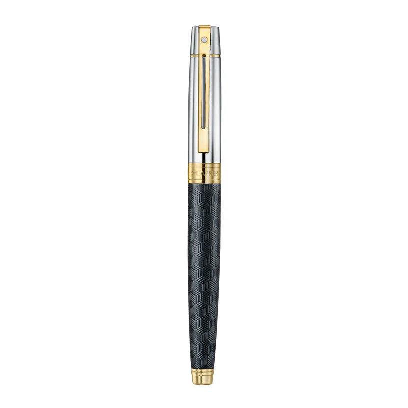 Sheaffer - 300 Engraved Matt Black Barrel And Shiny Chrome Cap. PVD Gold Trims Medium FP