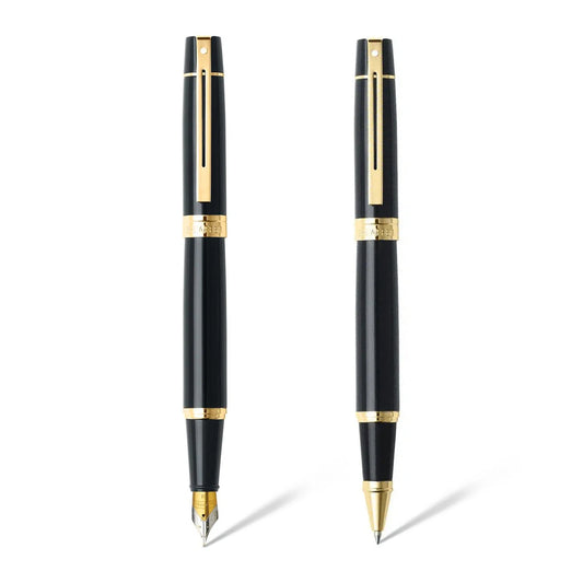 Sheaffer® Gift Set ft. Glossy Black S300 9325 with Gold Tone Trim as Set of 2 pens -  Rollerball Pen & Fountain pen (M)