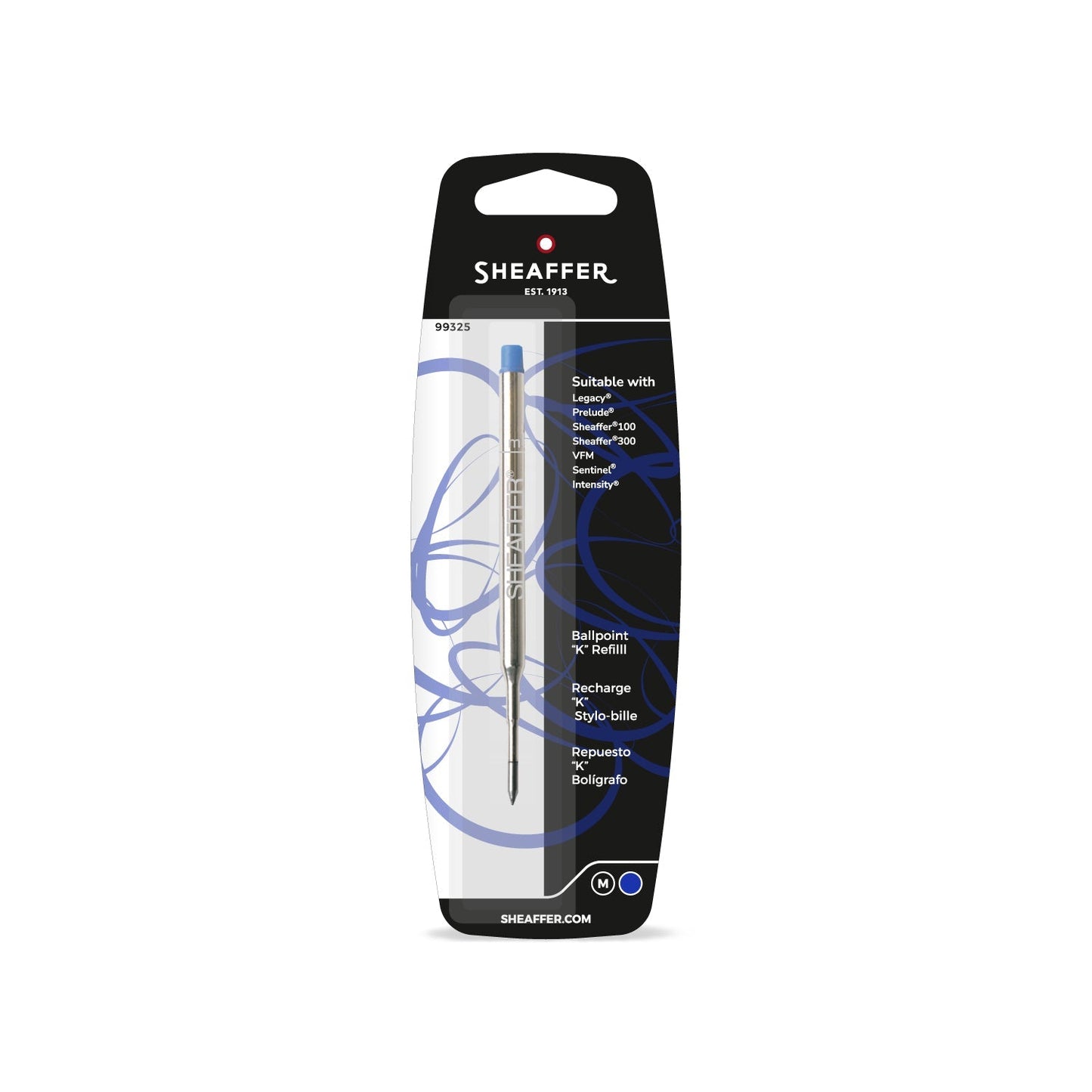 Sheaffer Ballpoint Refill "K" Style - Blue Medium - Blister Card - Multiples of 6