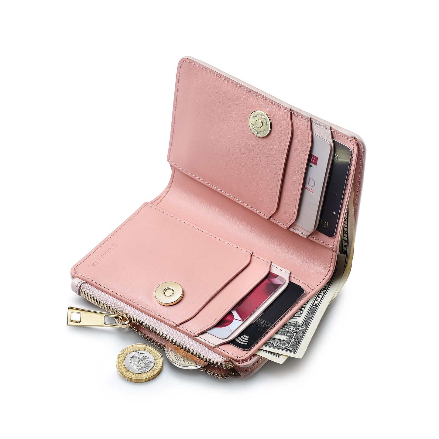 Sheaffer EIP Full-Grain Leather Zipped Bifold Coin Wallet - Pink
