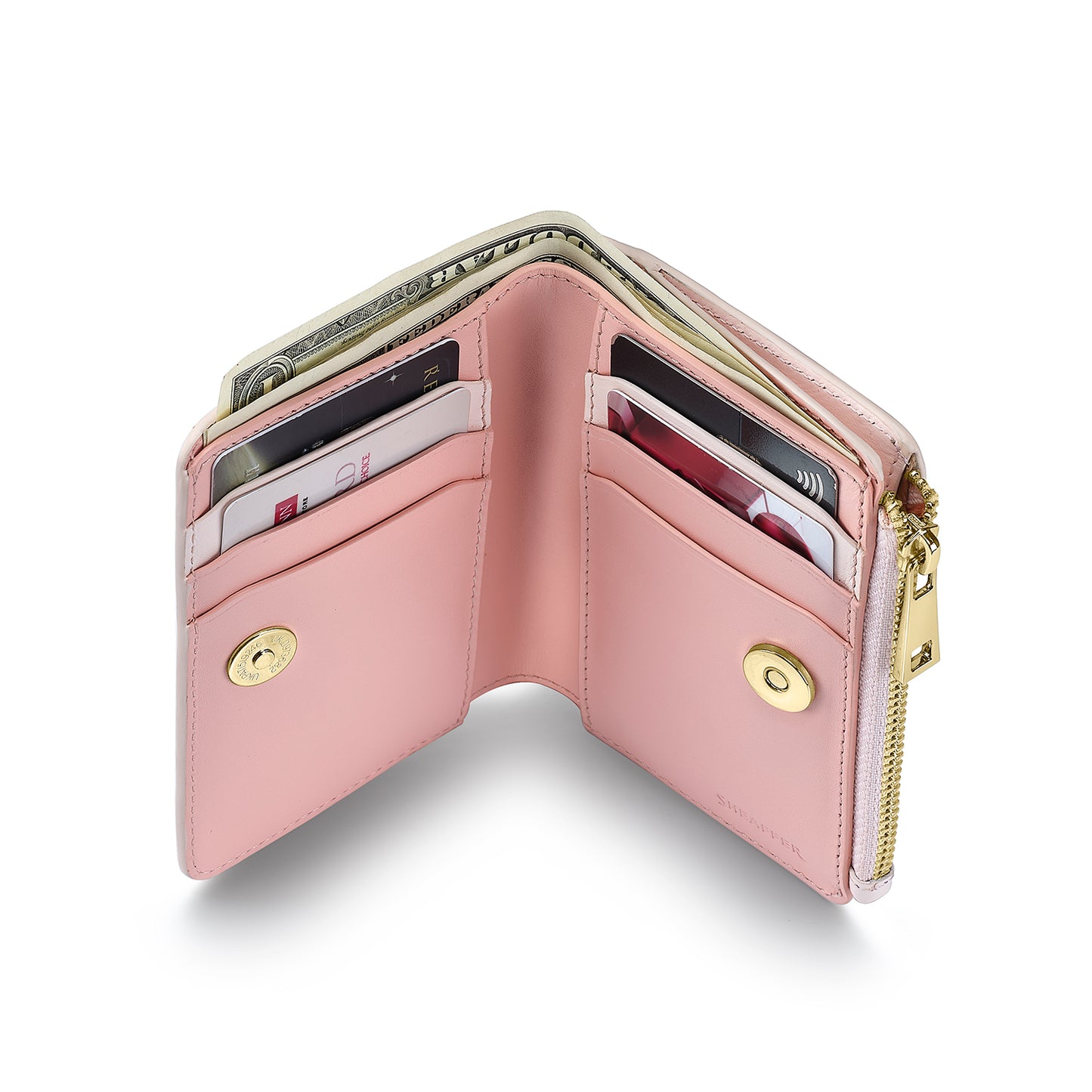 Sheaffer EIP Full-Grain Leather Zipped Bifold Coin Wallet - Pink