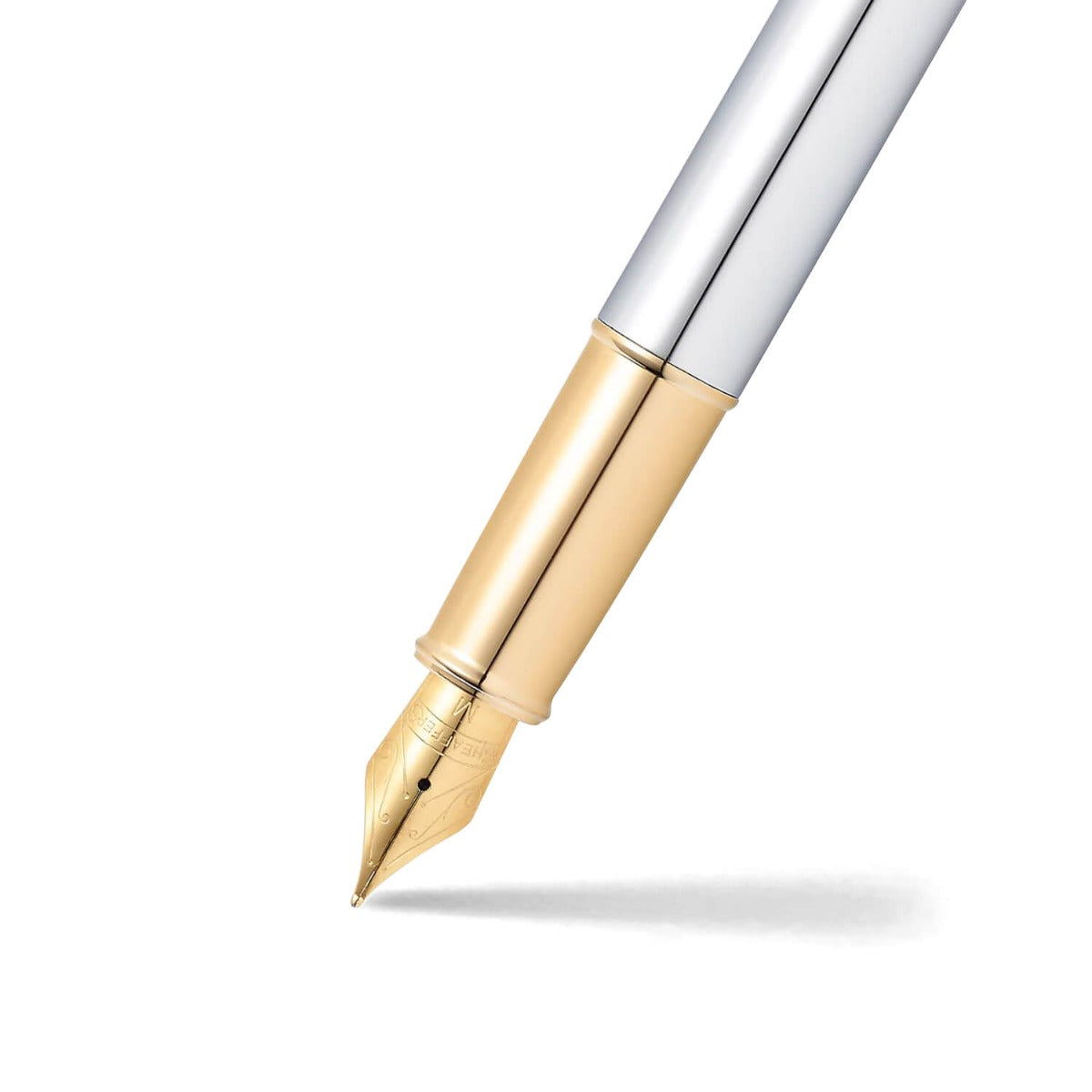 Sheaffer 100 Bright Chrome Fountain Pen With Gold Trims - Fine