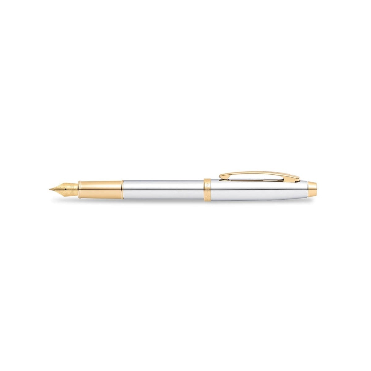 Sheaffer 100 Bright Chrome Fountain Pen With Gold Trims - Fine