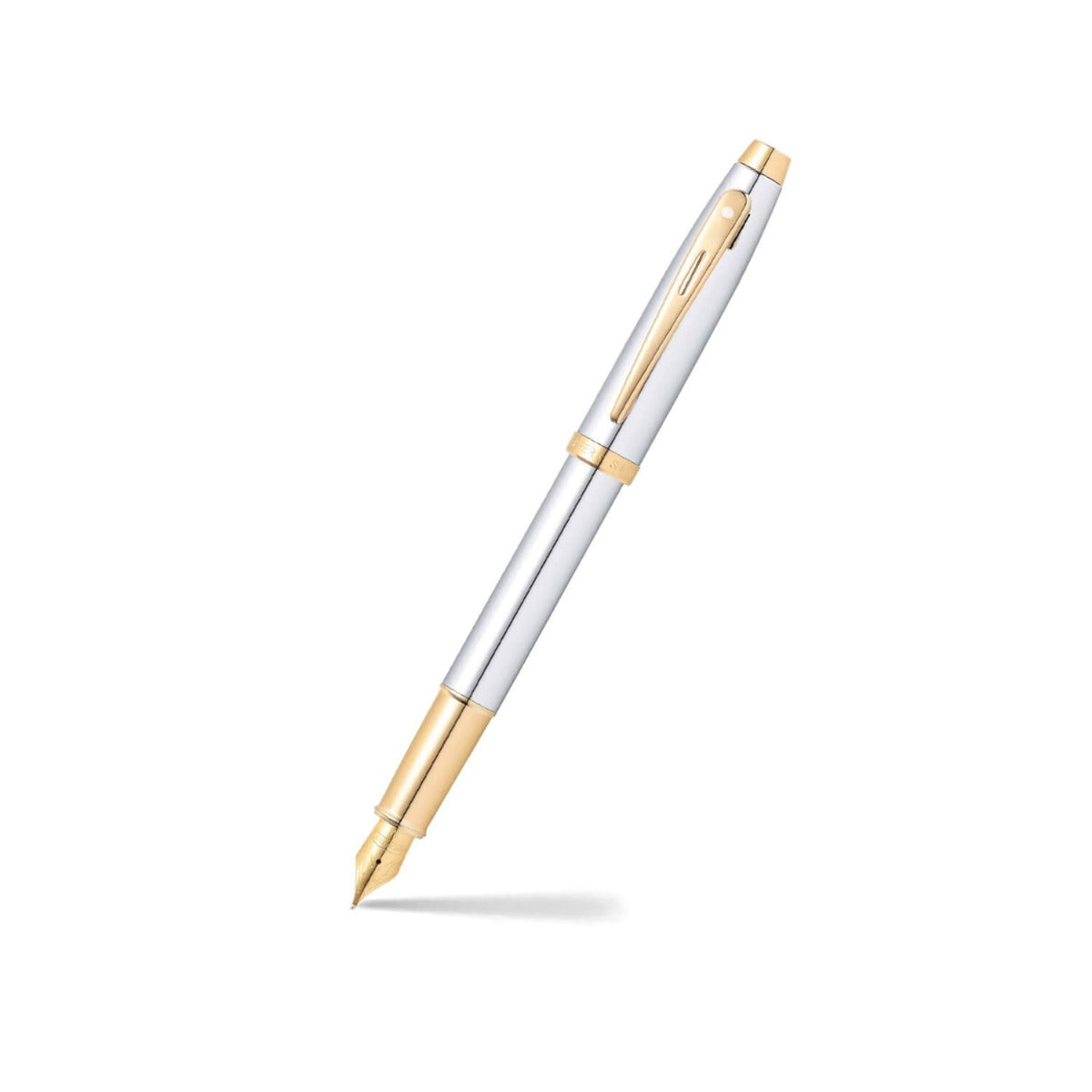 Sheaffer 100 Bright Chrome Fountain Pen With Gold Trims - Fine