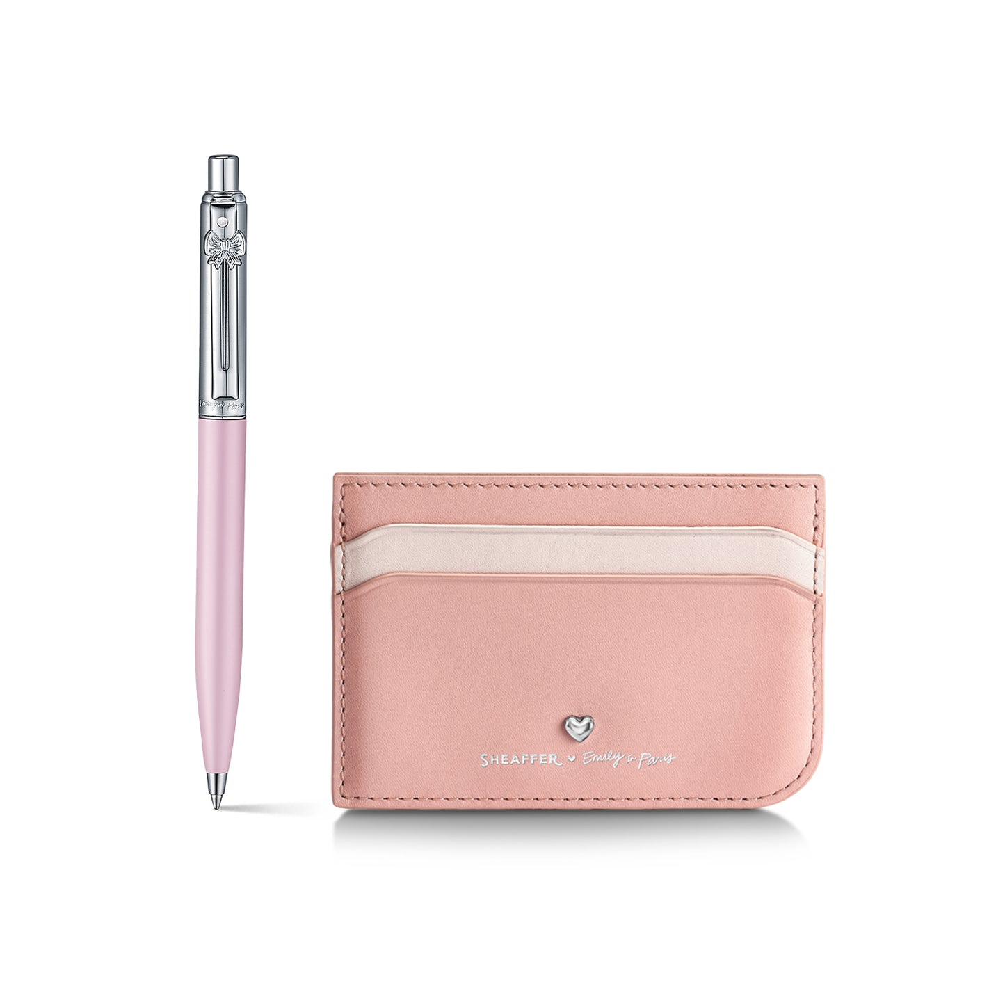 Sheaffer Gift Set - EIP Sentinel 321 Pink Matte Finish Ballpoint Pen with Chrome Trims and Full-Grain Leather Credit Card Holder