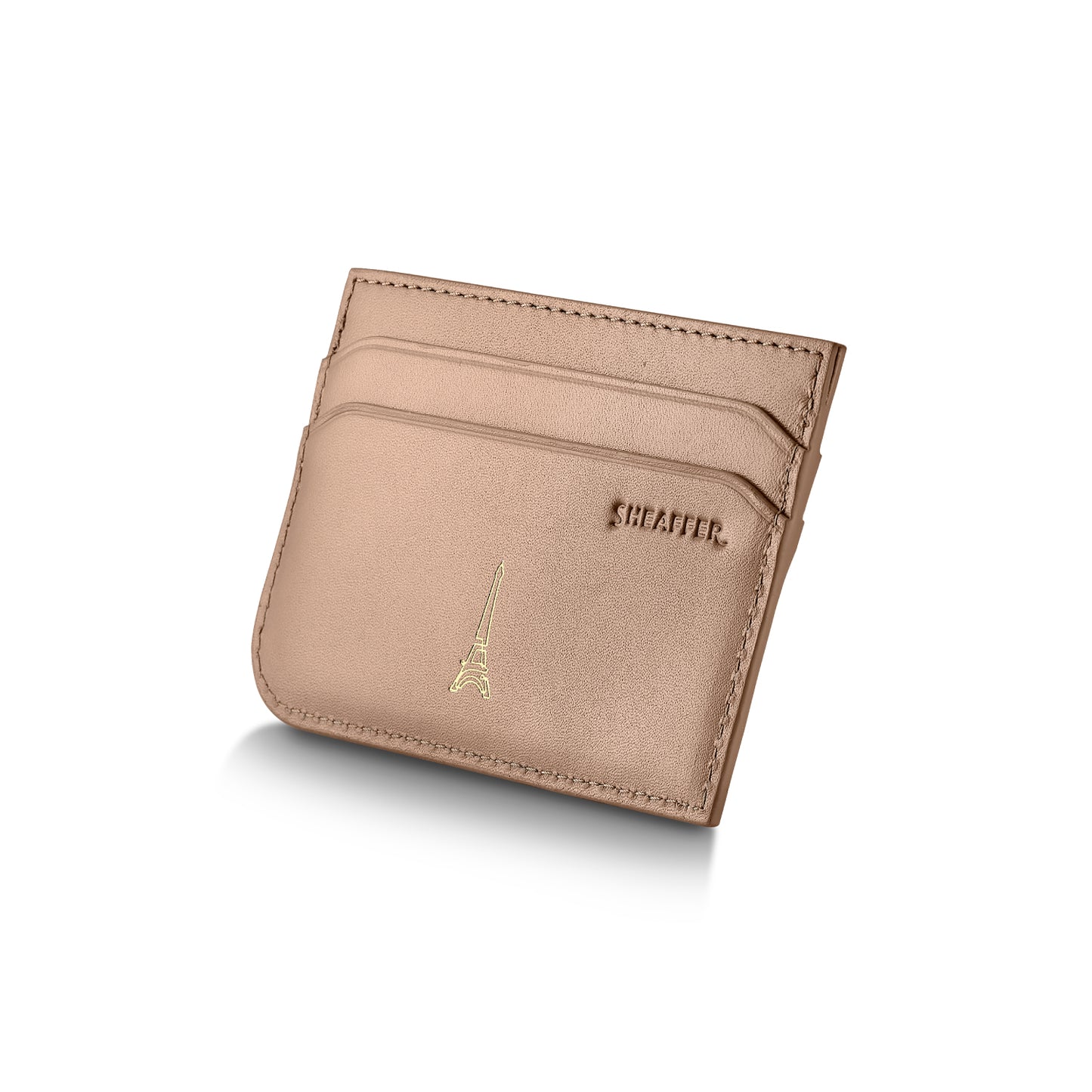Sheaffer 100 EIP 9377 Champagne Gold Ballpoint Pen with Champgne Gold Trim and Full-Grain Credit Card Holder - Gift Set