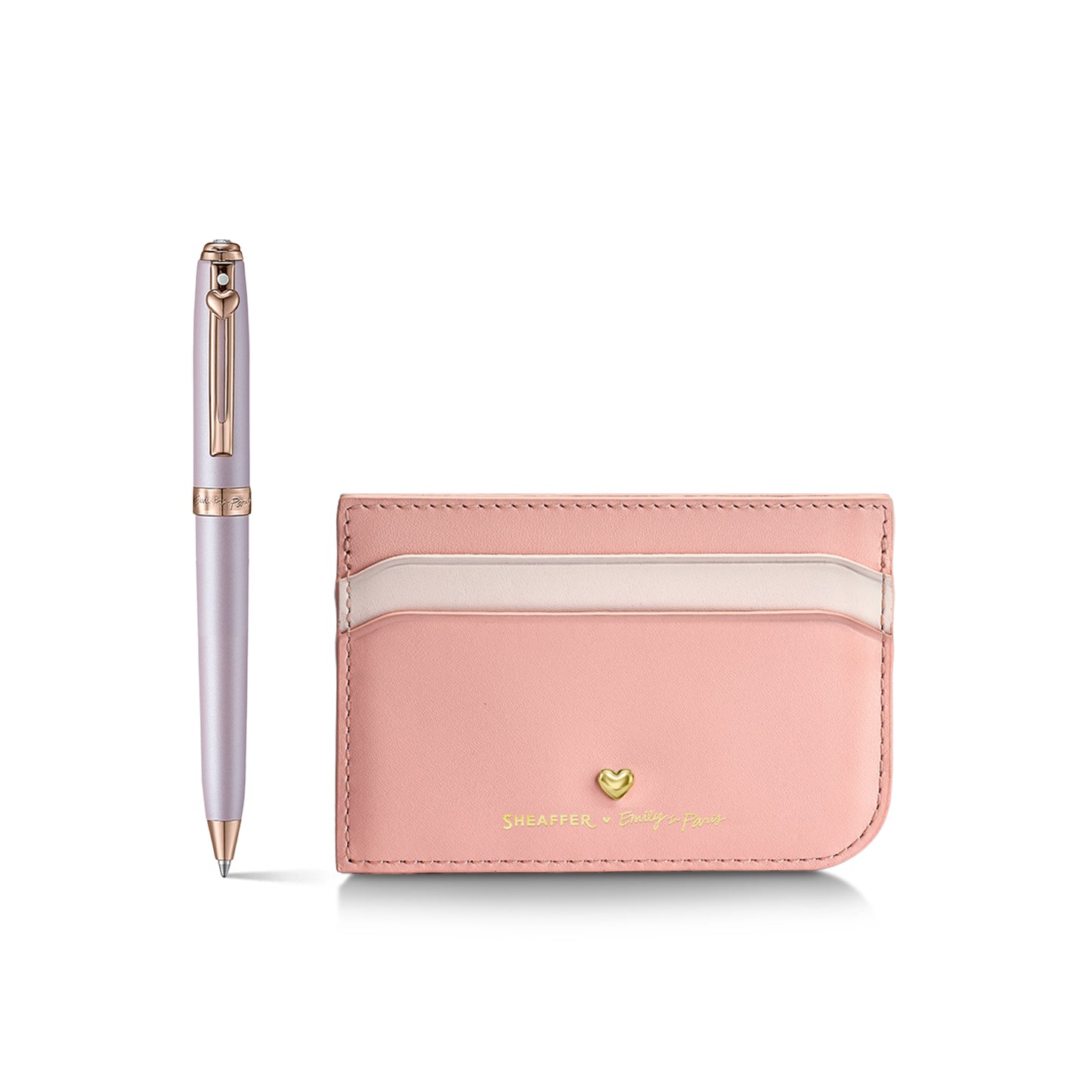Sheaffer Gift Set - EIP Prelude Mini 9810 Pastel Pink Ballpoint Pen with Swarovski Crystal and Full-Grain Leather Credit Card Holder