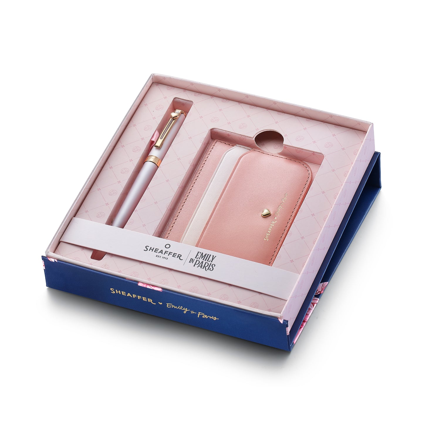 Sheaffer Gift Set - EIP Prelude Mini 9810 Pastel Pink Ballpoint Pen with Swarovski Crystal and Full-Grain Leather Credit Card Holder