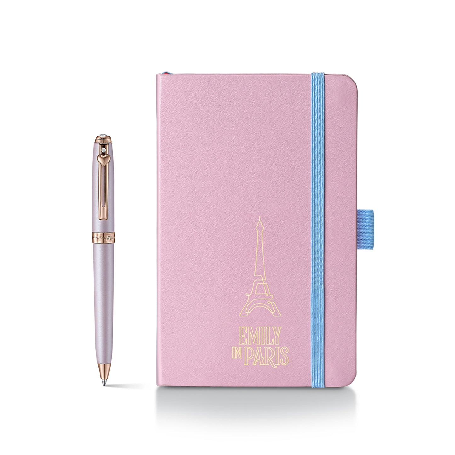 Set - EIP Prelude Mini 9810 Pastel Pink Ballpoint Pen with Swarovski Crystal and Small Hardbound Notebook