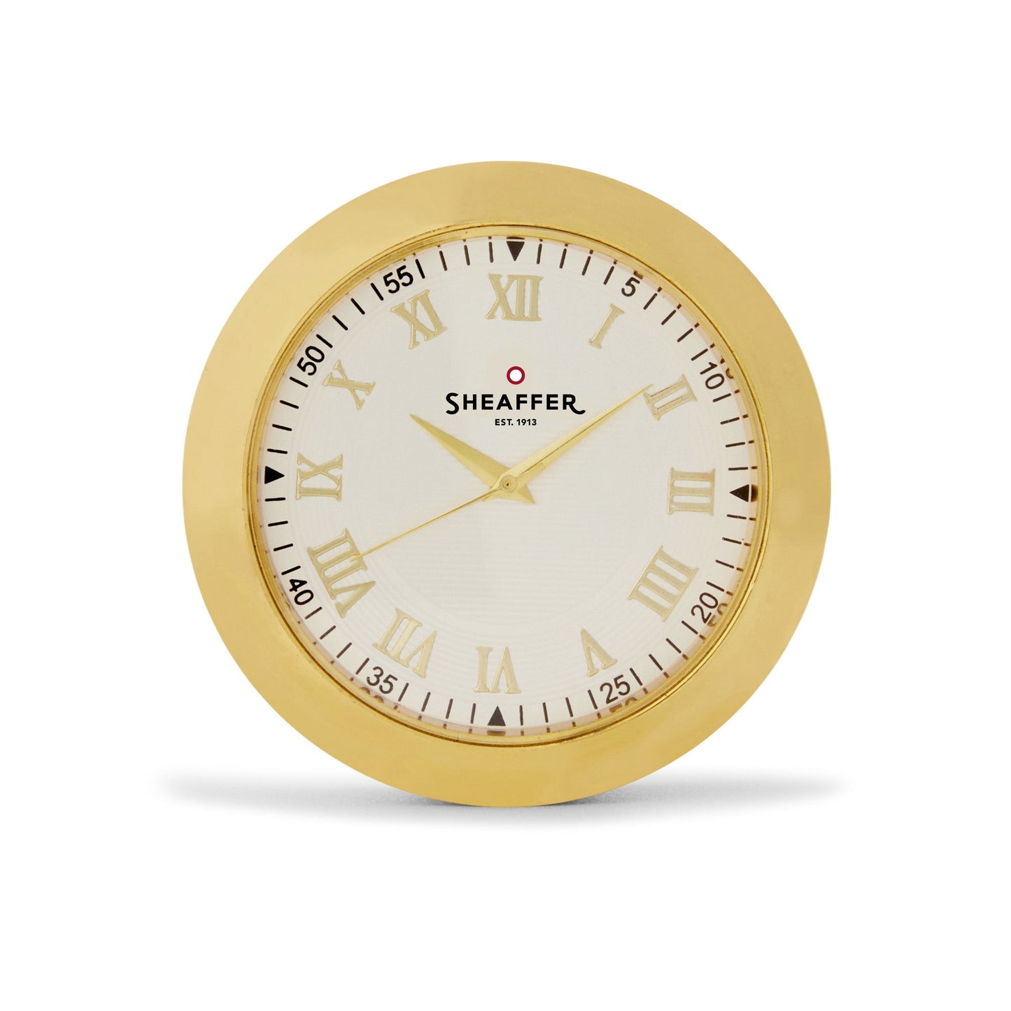 Sheaffer Gift Set ft. Bright Chrome 100 Ballpoint Pen with Gold Trims and Table Clock